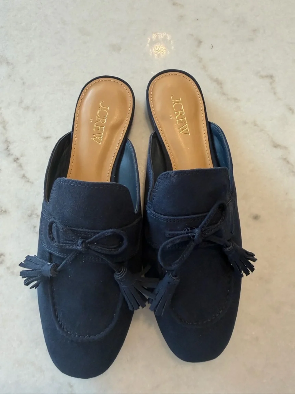 J CREW! Women's Navy Tassel Backless Loafers! Versatile !! 5.5